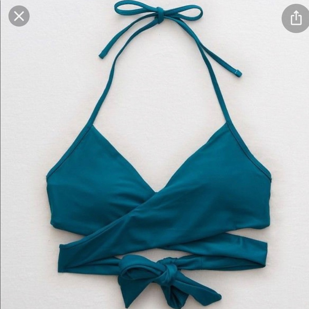In Search Of - Aerie  Wrap Halter Bikini Top Xs Teal / Green / Blue